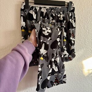 Playful Gray Dog Boston Frencie Print Leggings